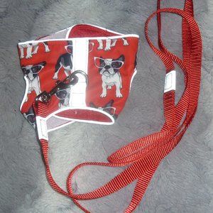 XS Dog or Cat Harness & Leash Set, Red with Black & White Dog Print, New